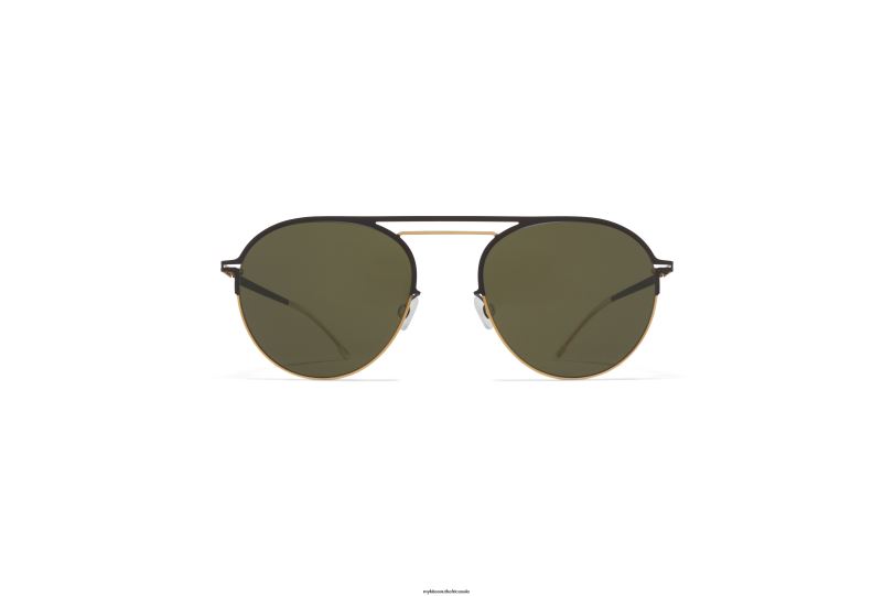 Frame: Gold/Dark Brown|Lens: Raw Green Solid MYKITA DUANE 6H86625 Decades