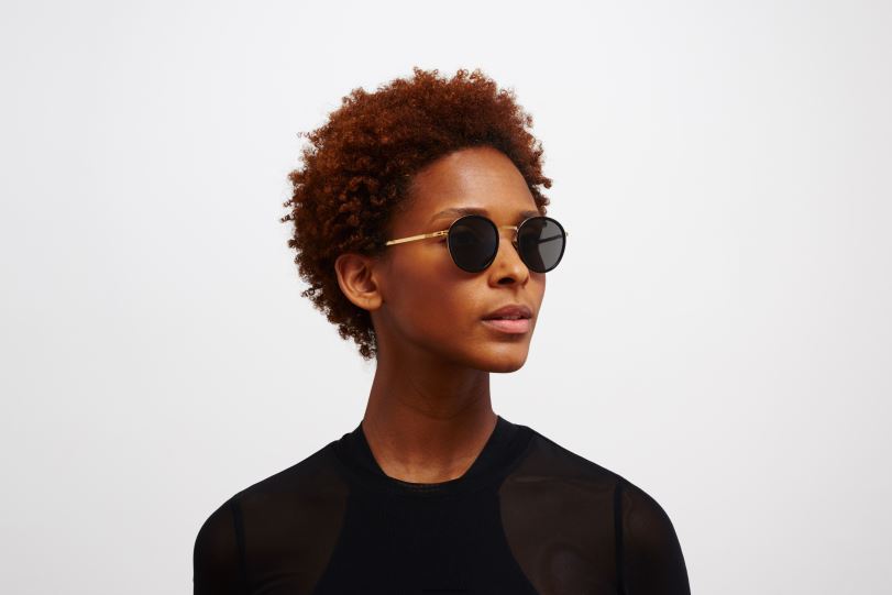 Frame: A15 Glossy Gold/Black|Lens: Dark Grey Solid MYKITA TUVA 6H866222 Lite