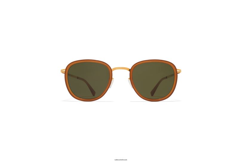 Frame: A56 Glossy Gold/Brown Dark Bro|Lens: Raw Green Solid MYKITA HELMI 6H866196 Lite