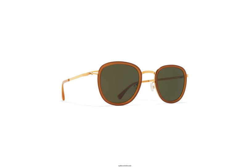 Frame: A56 Glossy Gold/Brown Dark Bro|Lens: Raw Green Solid MYKITA HELMI 6H866196 Lite