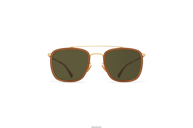 Frame: A56 Glossy Gold/Brown Dark Bro|Lens: Raw Green Solid MYKITA JEPPE 6H86626 Lite