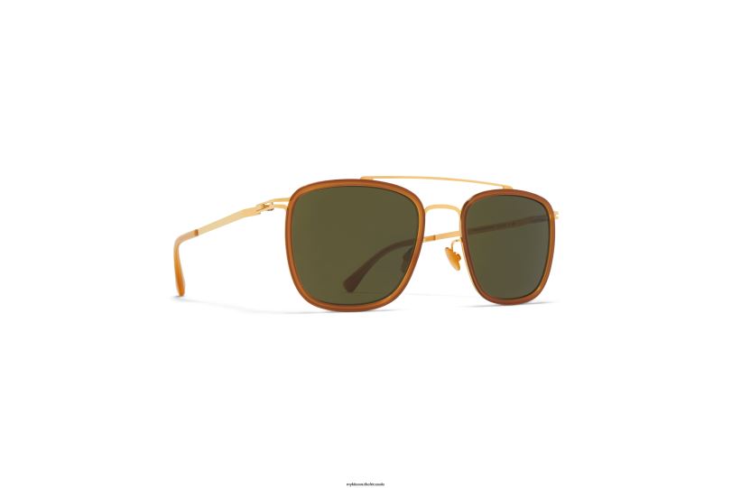 Frame: A56 Glossy Gold/Brown Dark Bro|Lens: Raw Green Solid MYKITA JEPPE 6H86626 Lite