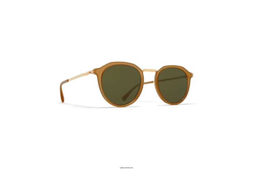 Frame: A56 Glossy Gold/Brown Dark Bro|Lens: Raw Green Solid MYKITA PAULSON 6H866215 Lite