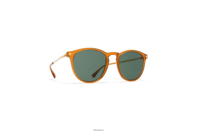 Frame: C23 Dark Amber/Glossy Gold|Lens: Dark Green Solid MYKITA NUKKA 6H866211 Lite