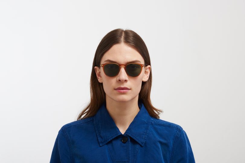 Frame: C23 Dark Amber/Glossy Gold|Lens: Dark Green Solid MYKITA NUKKA 6H866211 Lite