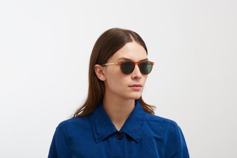 Frame: C23 Dark Amber/Glossy Gold|Lens: Dark Green Solid MYKITA NUKKA 6H866211 Lite