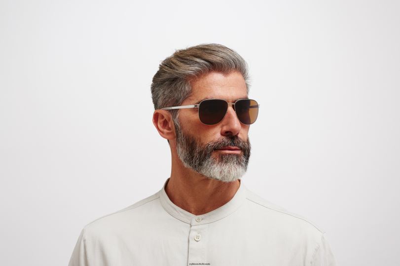 Frame: Silver/Blue Velvet|Lens: Polarized Pro Amber Brown MYKITA CALEB 6H86614 No1